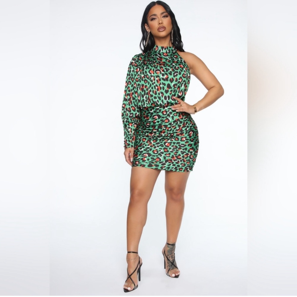 Choosy one leopard print green one shoulder dress!